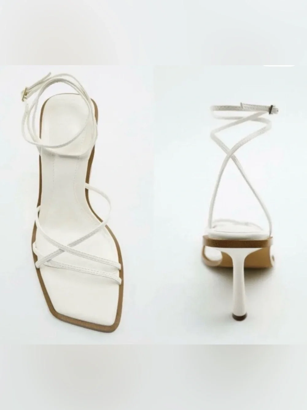 Never Worn Zara White Strappy Square-Toe Stiletto Sandals - Picture 2 of 8
